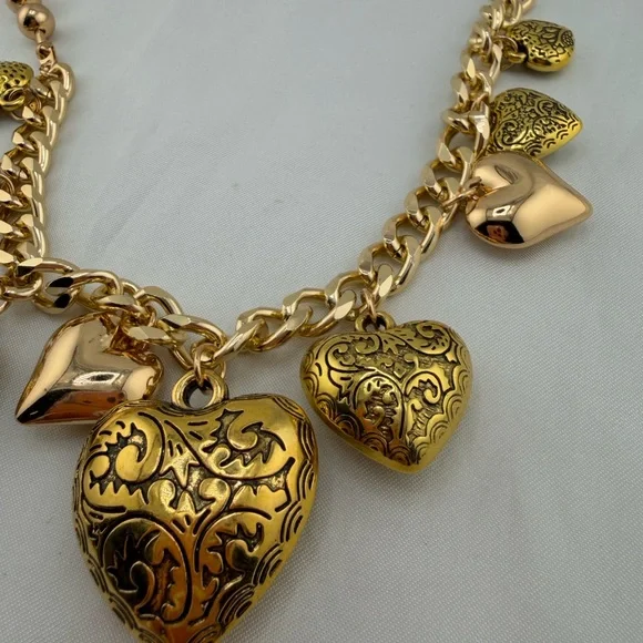 Gold Heart Charm Chain Necklace | Vintage Inspired Statement Jewelry - Picture 9 of 9